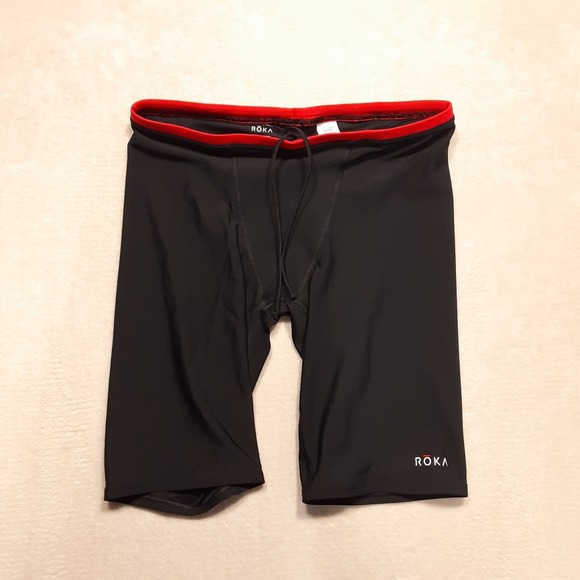 ROKA Men's Elite HD Jammer Swimsuit 36 (XL) Black/Retro Red Drawstring NWOT!